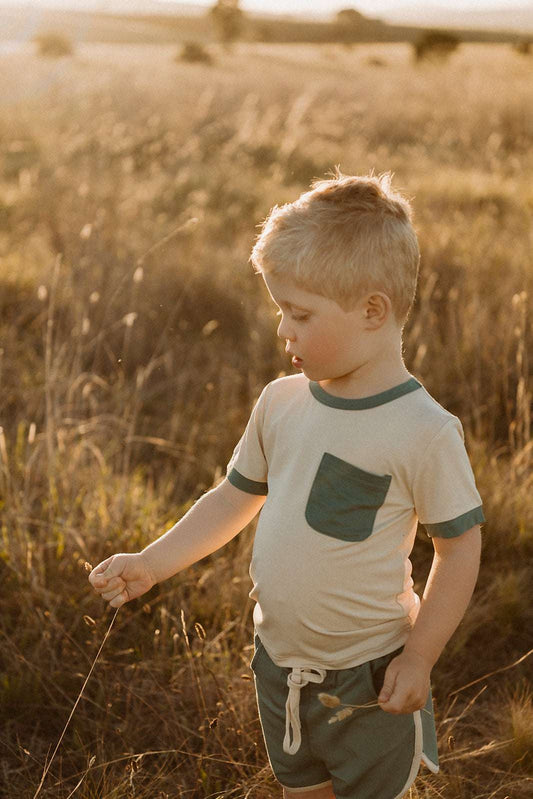 Bamboo Basics - Teal & Cream Tee