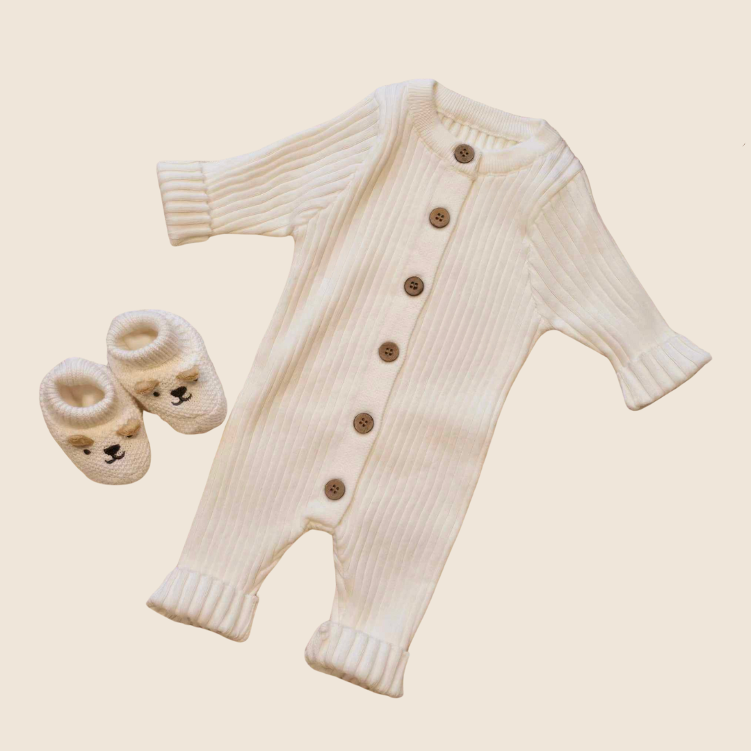 Ivory Knit Button Onesie