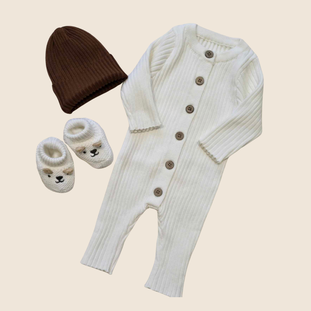 Ivory Knit Button Onesie