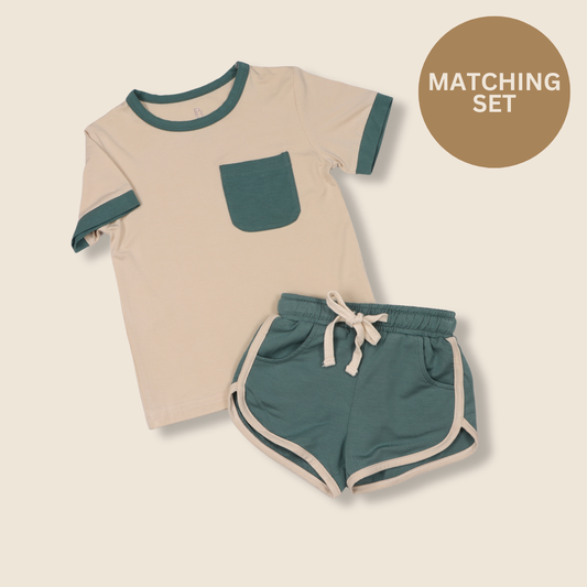 Set - Teal & Cream Tee & Shorts