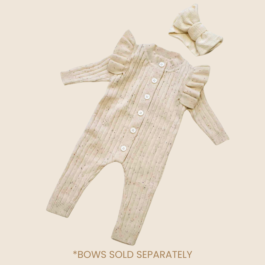 Beige Speckled Knit Button Onesie