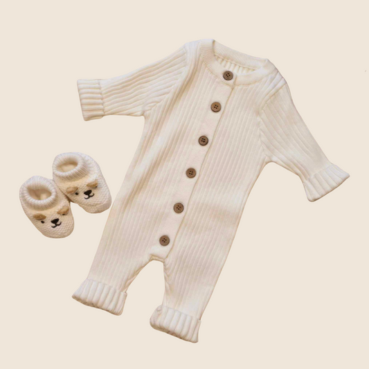 Ivory Knit Button Onesie