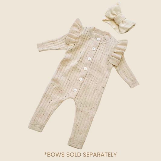 Beige Speckled Knit Button Onesie
